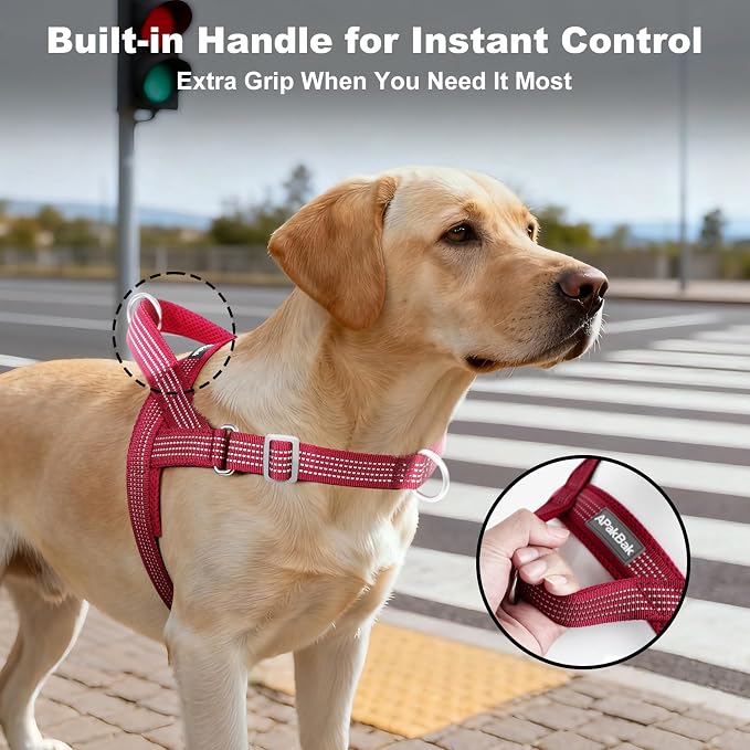 No Pull Dog Harness with Handle, Adjustable Soft Mesh Padded Vest | Reflective Walking Harness with Front Clip for Small Medium Large Dogs, Quick Fit No Escape for Training, Red, L - Image 3