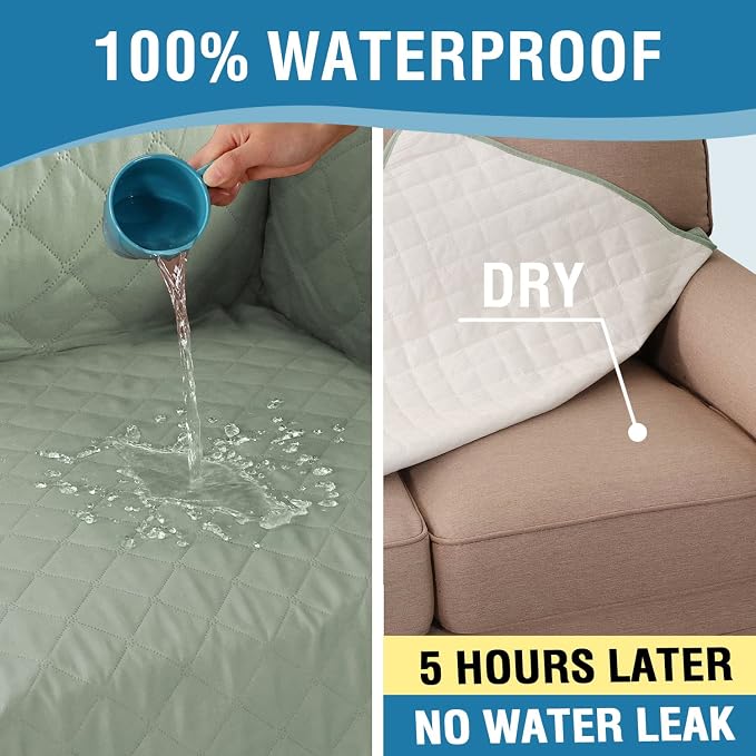 H.VERSAILTEX 100% Waterproof Couch Cover Chair Sofa Slipcover Furniture Protector for Pets Kids Children Dog Cat with Non-Skid Backing (Chair, Pale Aqua) - Image 4