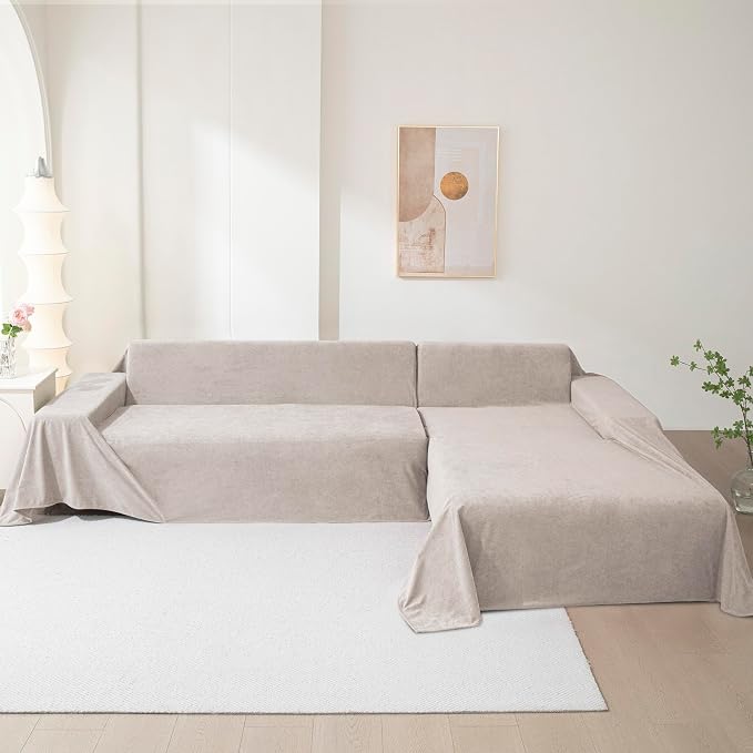 MEETSKY Couch Cover for 2 Cushion Sofa, Washable Cat Scratch Proof Sofa Covers Love Seat L Shape Soft Sectional Sofa Slipcover Furniture Protector for Dogs Pets Kids, 71" x 102", Oat - Image 8