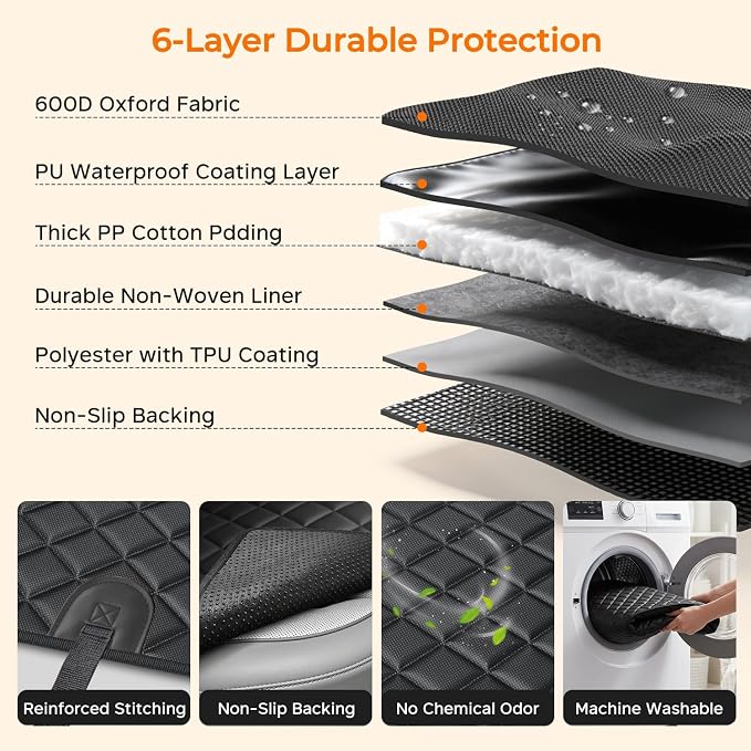 URPOWER Dog Car Seat Cover for Back Seat, Waterproof Hammock for Car & SUV | 600D Oxford, Side Flaps with Zippers, Scratch Resistant, Non-Slip, Easy Install, Machine Washable, Dog Seat Belt Included - Image 4