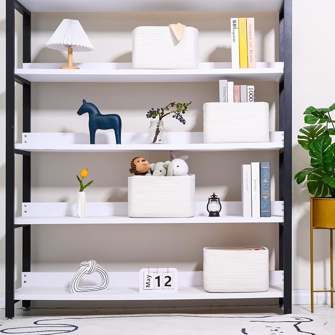 ICERZCZ Storage Baskets for Organizing 12.5"x9.1"x7.9" (4 Packs) Off White | Storage Bin for Shelves, Woven Cotton Rope Basket with Handles for Bedroom Living Room Nursery Bathroom - Image 2