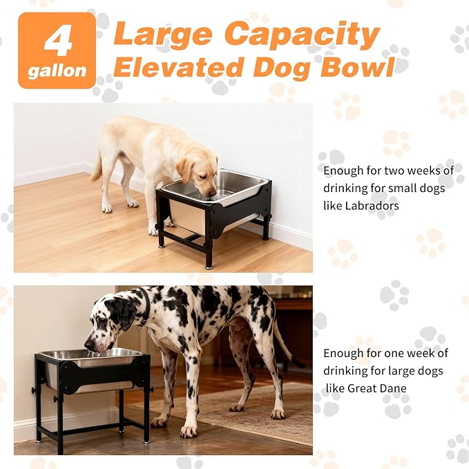 4 Gallon Elevated Dog Water Bowl, 4-Height Stand for Large Dogs | 4 Gallon Stainless Steel Bowl, 4 Heights 9.65-15.16 in, Non-Slip Feet, Indoor Outdoor Use, Easy-Clean Surface, Large Breeds - Image 3