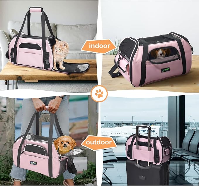 Jespet Airline Approved Soft-Sided Kennel Pet Carrier Travel Handbag | Lightweight, Foldable, Portable, Built-In Safety Leash, Luggage Sleeve, for Cats & Small Dogs, for Indoor & Outdoor - Image 7