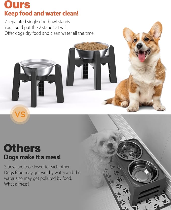 Dog Bowl Stand, 51 oz Large Capacity Stainless Steel Feeder (2 Pack) | Elevated Pet Water & Food Bowl for Medium Dogs, Stable and Anti-Slip Raised Bowl - Image 2