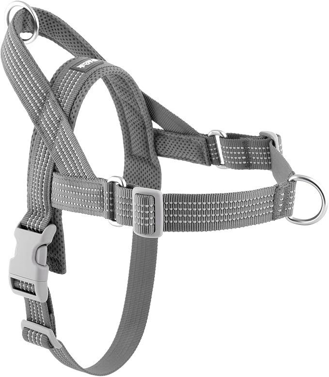 No Pull Dog Harness with Handle, Adjustable Soft Mesh Padded Vest | Reflective Walking Harness with Front Clip for Small Medium Large Dogs, Quick Fit No Escape for Training, Gray. L by Fortheloveofpets