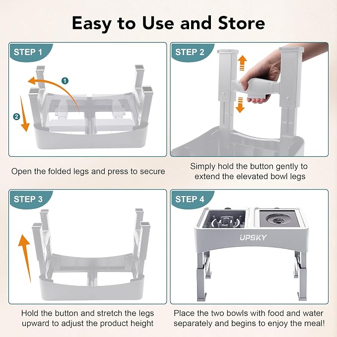 UPSKY 3-in-1 Elevated Dog Bowls Set with 4 Height Adjustable Stand, White | 304 Stainless Steel Bowl, No Spill Water Bowl, Slow Food Bowl, Anti-Slip, Dishwasher Safe, Suitable for Small Medium Dogs - Image 6