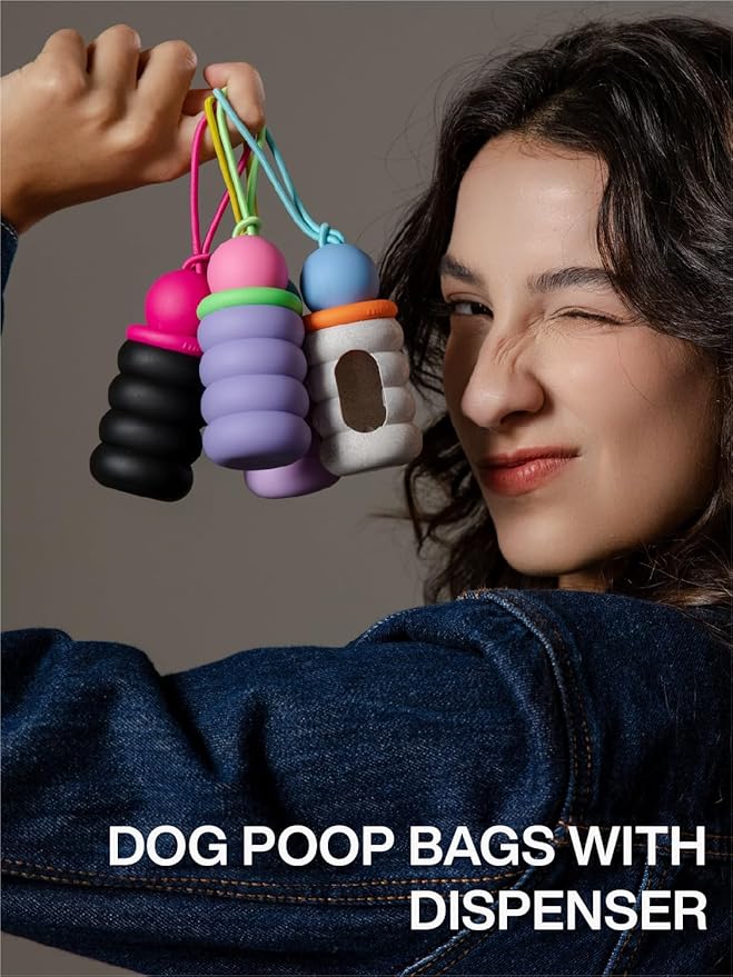 Dog Poop Bags with Dispenser, Leak Proof and Extra Thick Pet Waste Bags for Walking Dog and Cats Litter, 1 Bag Holder and 105 Bags (Purple) - Image 2