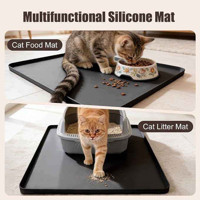 Silicone Cat Litter Mat 24x20 In Waterproof Litter Box Mat Leak-Proof Thick Under Kitty Litter Box Feeding Tray with Raised Edges for Floor Carpet, Black - Image 6