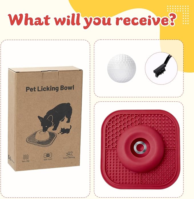Slow Feeder Dog Bowls & Lick Mat for Liquid and Thick Treat, Anti-Slip Dog Lick Bowl with Interactive Rolling Ball, 5/6 Cup Pup Licking Toy for Large Medium Small Dogs and Cats-Large Red - Image 8