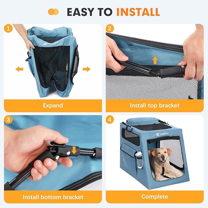 Snagle Paw Portable Dog Crate for Car Travel, Collapsible Large Dog Travel Crate with Metal Frame & 3-Door Mesh Windows, Secures in Trunk/Backseat, Soft-Sided Kennel Carrier for Medium Large Dogs-XL - Image 8