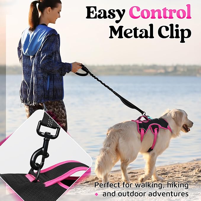 rabbitgoo Escape Proof Dog Harness for Large, No Pull with Lift Handle | No Escape, Full Soft Padded, Reflective Adjustable Vest, Leash Clip for Walking Hiking Training, Rose & Black, Large - Image 5
