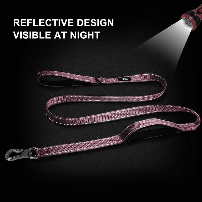 Twoear 5FT 1IN Heavy Duty Dog Leash for Large Dogs with 2 Padded Handles | Traffic Handle Extra Control, Auto Lock Hook, Strong Reflective Walking Leash for Night Safety, Medium and Large Breeds,Pink - Image 5