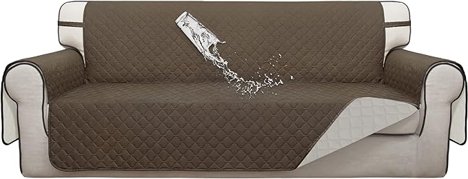 ISSUNTEX Double Protection 100% Waterproof Sofa Covers for Living Room, Reversible Couch Covers for 3 Cushion Couch Sofa, Furniture Protector Sofa Cover for Pets (X Large, Camel/Ivory) by ISSUNTEX