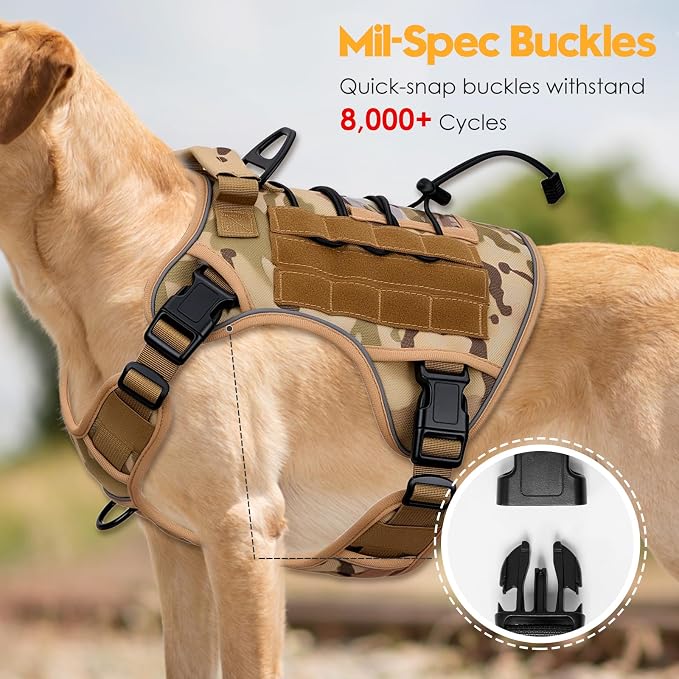 Heavy-Duty Tactical Dog Harness for Large Dogs, No Pull Adjustable Reflective Pet Vest with Molle System, K9 Military-Grade Control for Service Training, Outdoor & 10+ Breeds, Desert Camo, X-Large - Image 3