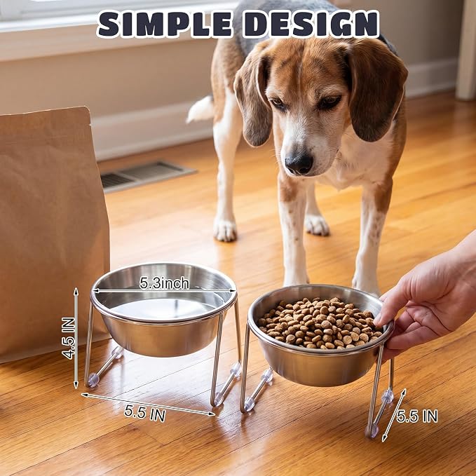 4 Pcs Elevated Cat Bowls 4.53'' Height Raised Stainless Steel Cat Food Bowls Anti-Slip 15° Tilted Stand Shallow Food and Water Dishes for Kitty and Small Puppy (Single Bowl) - Image 3