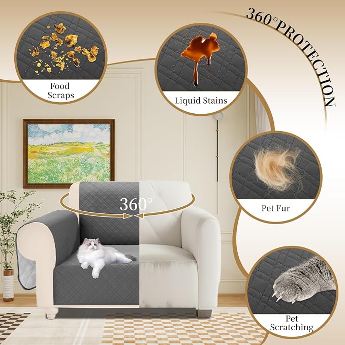 Velvet 100% Waterproof Chair Covers for Living Room Sofa Armchair Cover Washable Couch Arm Chair Slipcovers for Dogs Non Slip Quilted Furniture Protector with Pockets (Small, Dark Grey) - Image 5