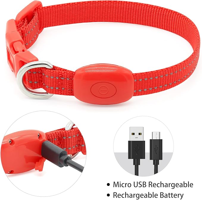 Light up Dog Collar for Small Dog,Vizpet XS Adjustable Size Nylon Collar USB Rechargeable Bright Safety Pet Collar for Cats Dogs (Red，XS) - Image 4