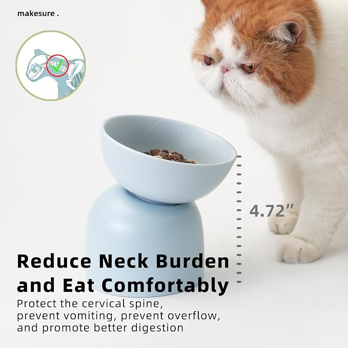 Elevated Ceramic Cat Food Bowl - 5.5" Wide Dish for Whikser Friendly, 6.6" Height for Easy Feeding, Lead & Cadmium Free, Durable Raised Cat Food Bowls, Blue - Image 4