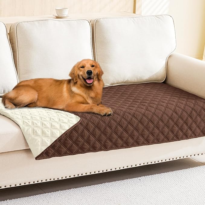 Smiry Waterproof Reversible Pet Couch Covers for Dogs | Pet Friendly, Soft Fabric, Washable Sofa Furniture Protector for Dogs Cat Kids, Checkered (40"x90", Brown/Beige) by Smiry