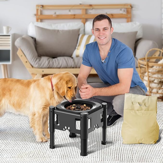 Lewondr Elevated Slow Feeder Dog Bowls with 3 Heights Adjustable Stand | Stainless Steel & Slow Feeder Bowls, Adjustable Dog Slow Feeder Bowl Non-Slip Dog Bowl Stand for Medium Large Breed - Image 9