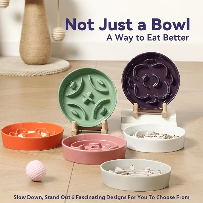 Ceramic Slow Feeder Dog Bowl - Feeding Dish for Fast Eaters - Maze Dog Bowl to Slow Down Eating - Ideal Food Control Dish for Small Breeds - 0.8 Cups (80g) - 6.3 Inch - White - Image 6