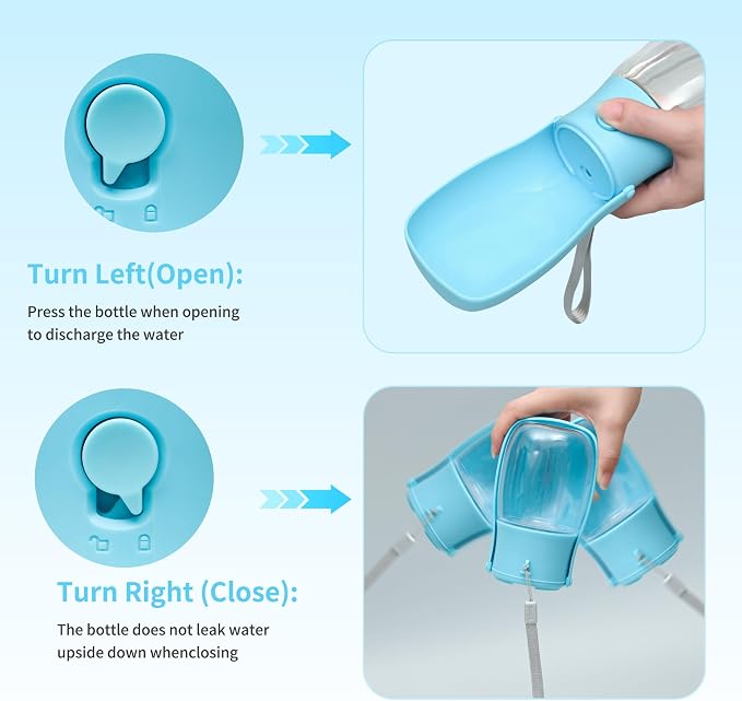 Portable Dog Water Bottle 10oz Blue | Foldable pet water dispenser, food grade plastic, ease to use for outdoor walking, hiking, travel - Image 4