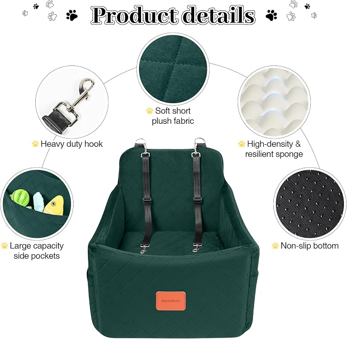 Dog Booster Car Seat for Dogs up to 35lbs, Safety Pet Car Seats with Anti-Slip Bottom, Travel Booster Dog Bed with 2 Storage Pockets (Green, Medium) - Image 3