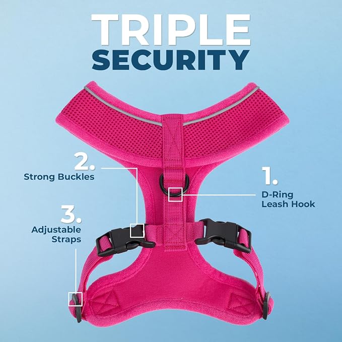 Best Pet Supplies Voyager Aerolite Over the Head Dog Harness, No Pull Breathable Air Mesh Vest, Quick Dry with Reflective Stitching, Adjustable Escape Resistant Harness - Fuchsia, Large - Image 2