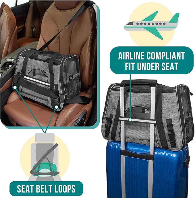 PetAmi Airline Approved Pet Carrier for Cats Small Dogs, Small Heather Gray | Soft Sided TSA Travel Bag, Sherpa Bed, Breathable Mesh Ventilation, Collapsible Bowl, Fits Under Seat, Up to 18 lbs - Image 6