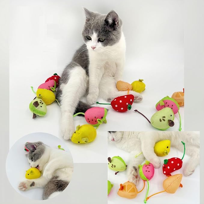 Catnip Cat Mice Toys Interactive Mouse Cat Toy for Indoor Adult Cats Kitten Kitty Baby Cat Chew Exercise Toy Fruit-Shaped Mice Cat Toy Set - 5PCS - Image 3
