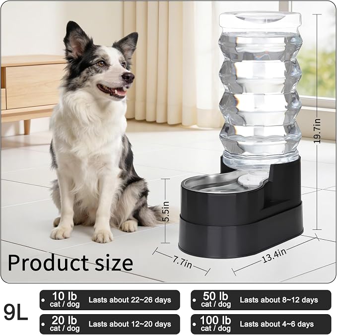 RIZZARI 9L Elevated Dog Water Dispenser: Filtered Gravity Waterer | Stainless Steel Bowl /Gravity Fed/No Power Needed/ Anti-Spill Base/Senior Dogs & Large Breeds/Indoor/Outdoor - Image 2