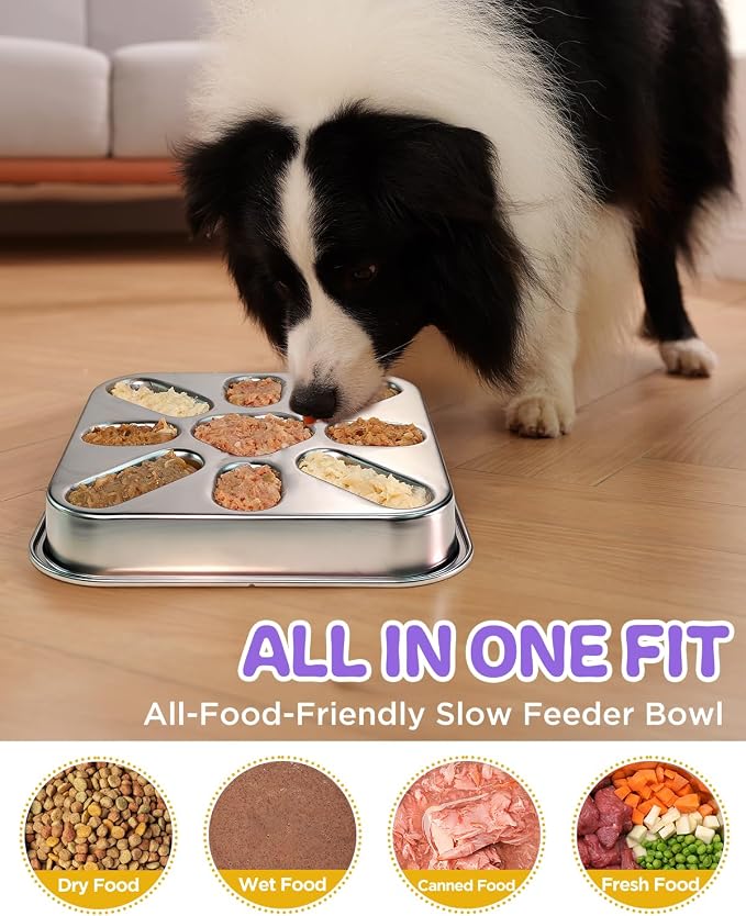 2-Pack Slow Feeder Dog Bowls with Non-Slip Mat, Stainless Steel Slow Feeder for Small & Medium Dogs, 2.5 Cups Pet Bowl for Slows Down Eating, Dishwasher Safe, Anti-Gulping Dog Bowl - Image 2