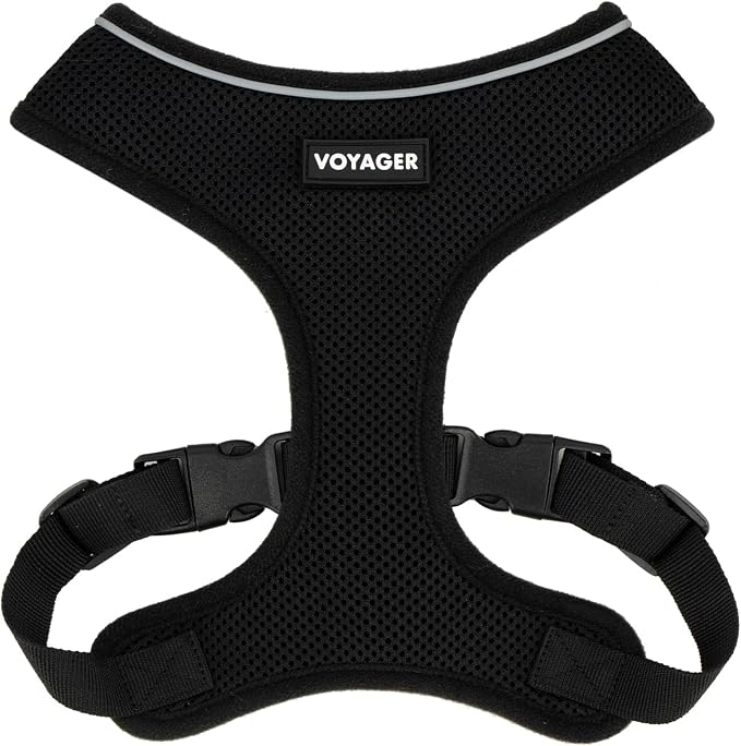 Voyager Aerolite Over The Head Dog Harness, No Pull Breathable Air Mesh Vest, Quick Dry with Reflective Stitching, Adjustable Escape Resistant Harness for Small Medium Large Dogs - Black, Large by BestPetSuppliesLLC