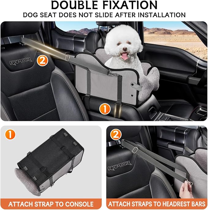 TKYZ Center Console Dog Car Seat for Small Dogs,for Car/SUV/Small Truck | Soft Pillow,Double fixation,Scratch-Resistant Fabric,Pet Booster with Safety Belt,Puppy Car Seat for Small Dogs 0-11 lbs - Image 3