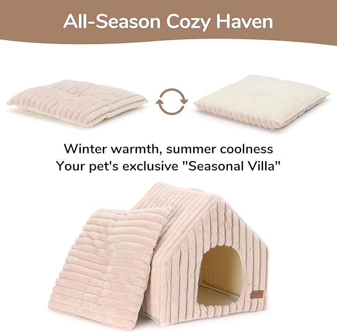 FUKUMARU Cat Bed Cave, Enclosed Washable Covered Dog Bed with Support Frame | Large Cat House for Indoor Cats, Cozy Cat Hideaway for Anxious Cats, Soft Plush Faux Fur Cat Tent Bed, Non-Slip Bottom - Image 3