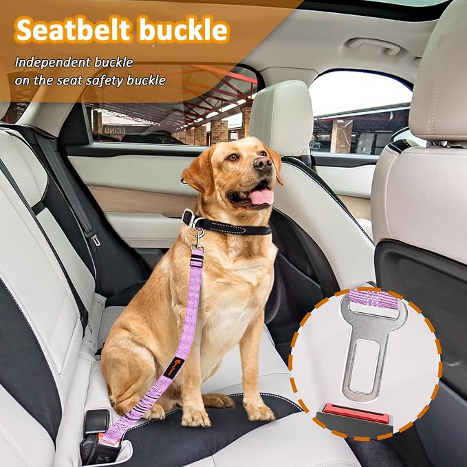 Laqibak Removable Dog Seat Belt Harness for Car, 3 in 1 Pet Seatbelt Leash | Retractable Headrest-Mounted,Restraint & Adjustable Reflective Bungee Dog Seatbelt Tether,Purple and Black - Image 3