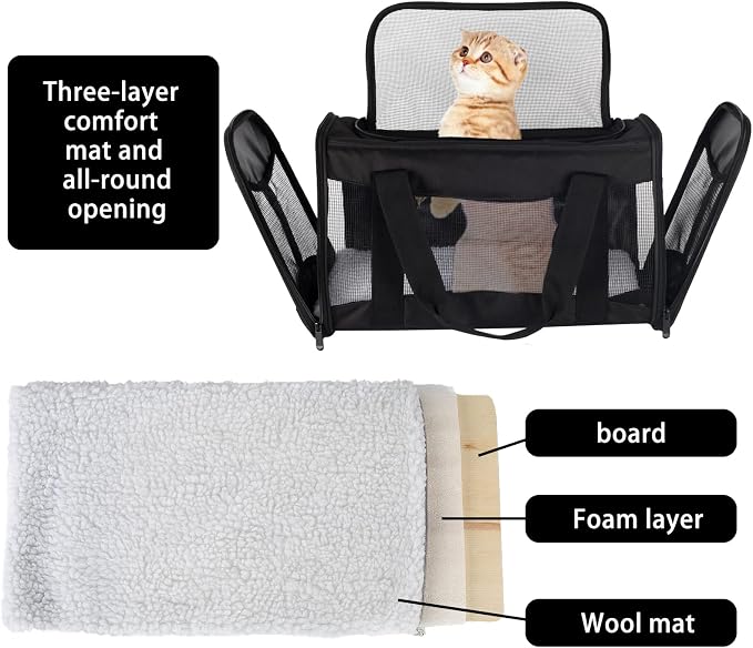 Cat Carrying Case - Pet Carrier Airline Approved, Protable and Breathable Pet Travel Carrier Removable Fleece Pad, Collapsible Cat Carrier Dog Carrier for Medium Cats Small Cats Dogs(Medium, Black) - Image 5