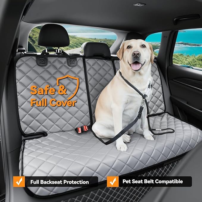 Dog Car Seat Cover for Back Seat,Leather Back Seat Cove,Stnd | Grey,PU,Waterproof,Nonslip,Anti-Scratch,Rear Dog Seat Covers Fit Middle Armrest for Most Vehicles,SUVs,Sedans - Image 4