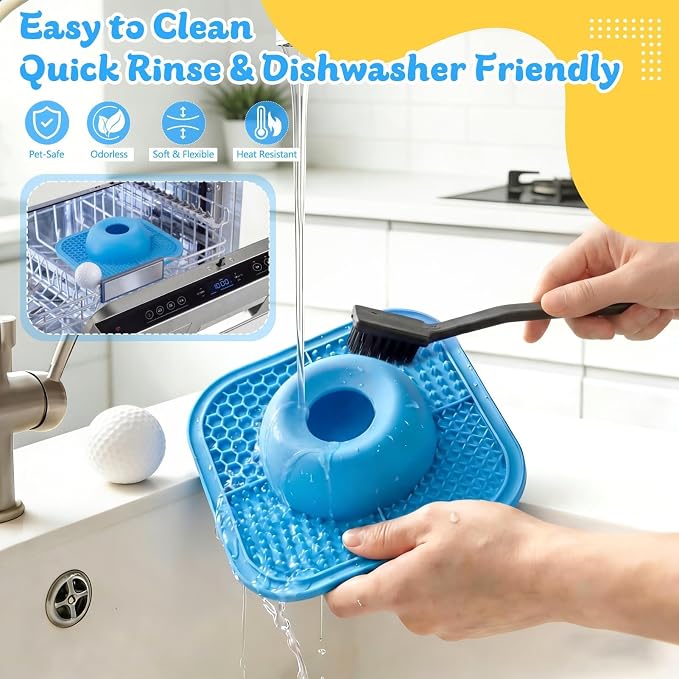 Slow Feeder Dog Bowls & Lick Mat for Liquid and Thick Treat, Anti-Slip Dog Lick Bowl with Interactive Rolling Ball, 5/6 Cup Pup Licking Toy for Large Medium Small Dogs and Cats Blue - Image 6