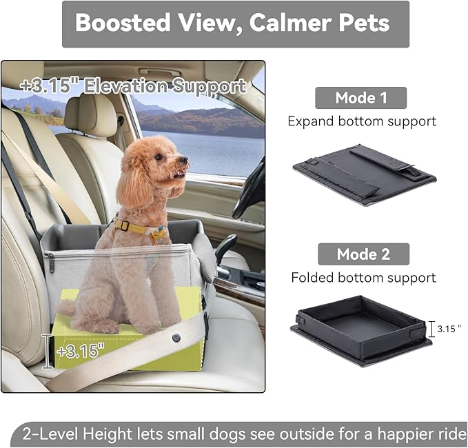 A 4 Pet Dog Car Seats for Small Dogs, Under 25 lbs, Patent Buckles | Adjustable leash, frame support, reduces anxiety, for cars/SUV/pickup - Image 3
