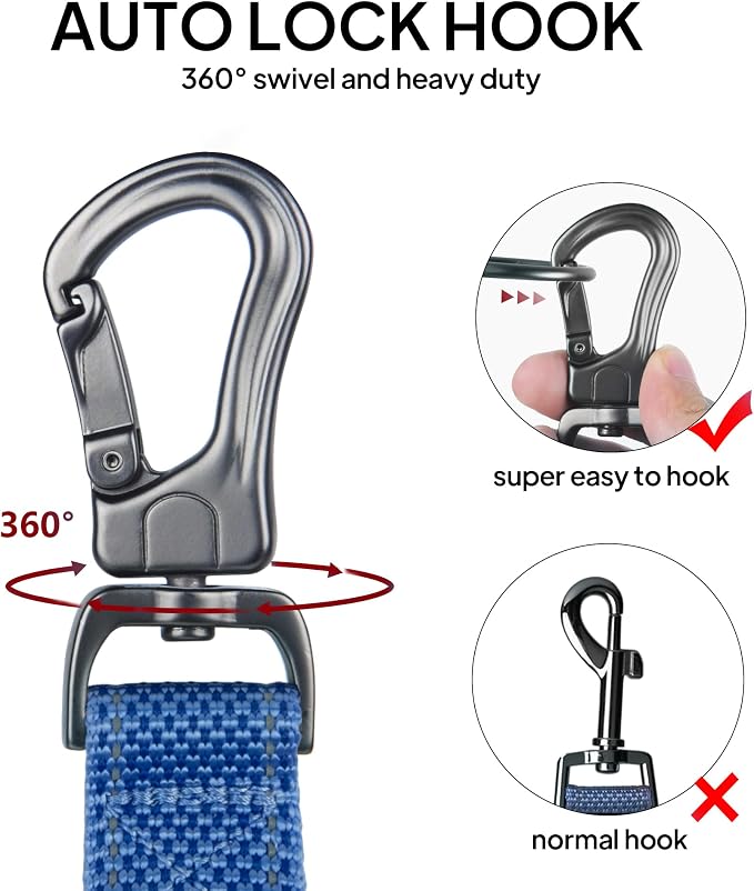 Twoear 4FT 1IN Heavy Duty Dog Leash for Large Dogs with 2 Padded Handles | Traffic Handle Extra Control, Auto Lock Hook, Strong Reflective Walking Leash for Medium and Large Breeds, Dark Blue - Image 2