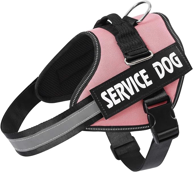 MUMUPET Service Dog Harness, No Pull & Reflective Pet Vest, Pink, M | Easy Control Handle, Soft & Breathable Padding, Adjustable Fit for Small to Large Dogs, 2 Removable Patches by mumupet