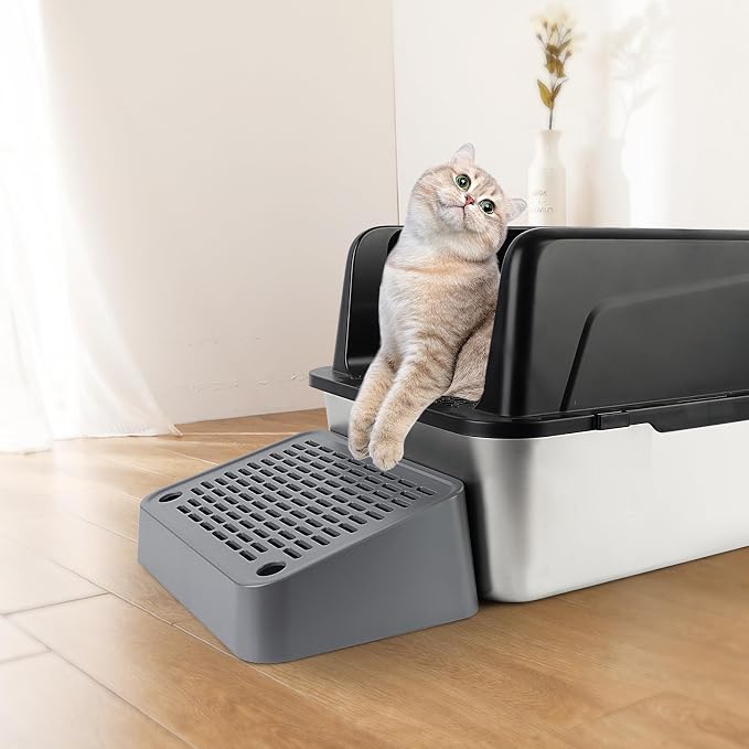 Litter Box Step, Cat Ramp Step Catcher with Filter Function, Grey | Litter Box Ramp for Kittens & Old Cats, Washable, Anti-Tracking, Non-Slip Litter Catcher, Easy to Clean - Image 5