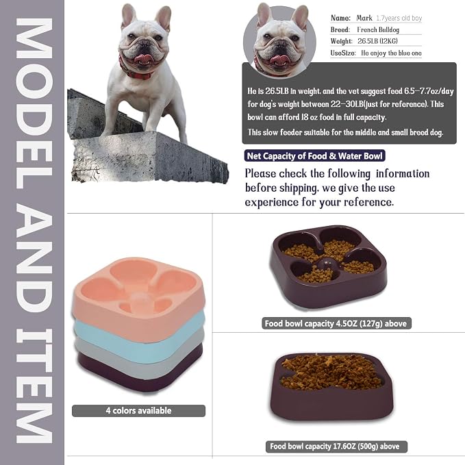 Healthy Slow Feeding Dog Bowl for French Bulldog -Slow Feeder Dog Bowl No Chocking Dog Cat Food Water Bowl with Four-Leaf Clover Pattern (Coffee) - Image 2