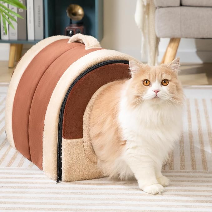 Hollypet Cat Bed Cave for Indoor Cats for Pets up to 20 lbs, Brown | Warm Cat Arched Cave Bed Condo, Covered Kitty House with Removable Washable Cushion, Cozy Enclosed Pet Bed for Small Dogs - Image 8