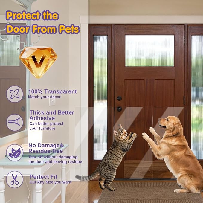 Door Protector Tape from Dog Scratching 4Inch x 118Inch | Dog Scratch Guard for Doors & Furniture –Transparent No-Residue Pet Scratch Protector - Image 3
