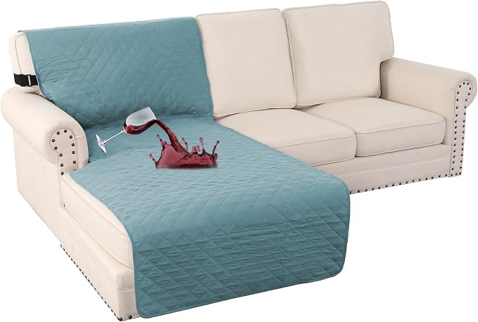 Turquoize 100% Waterproof Sofa Covers Chaise Lounge L Shape Sofa Protector Slip Cover Triple Non-Slip Sofa Slipcover for Chaise Sectional Couch Cover for Pets, Kids (Chaise, Stone Blue) by Turquoize