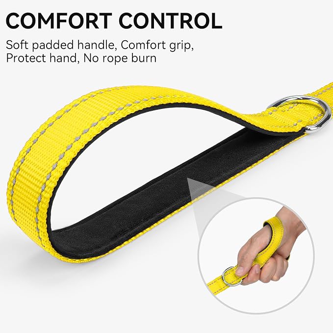 Joytale Reflective Dog Leash for Small Dogs, 5 FT x 3/4", Yellow | Heavy Duty Nylon Webbing, Padded Handle for Comfort, Visible at Night, for Walking & Training - Image 3