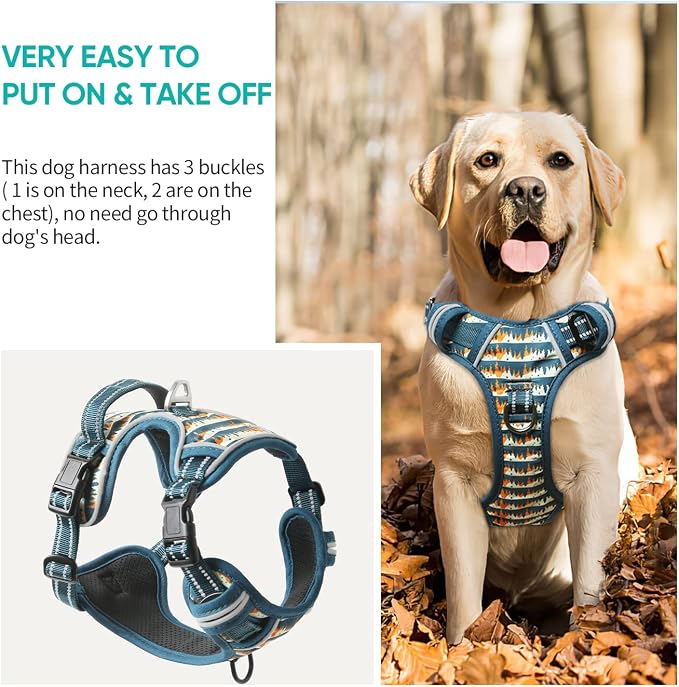 Timos Dog Harness, No Pull Large Sized with 3 Buckles, Sunset Valley, XL | Reflective, No Choke, Easy On & Off, Adjustable Soft Padded, Front & Back 2 Clips and Control Handle for Walking Training - Image 6
