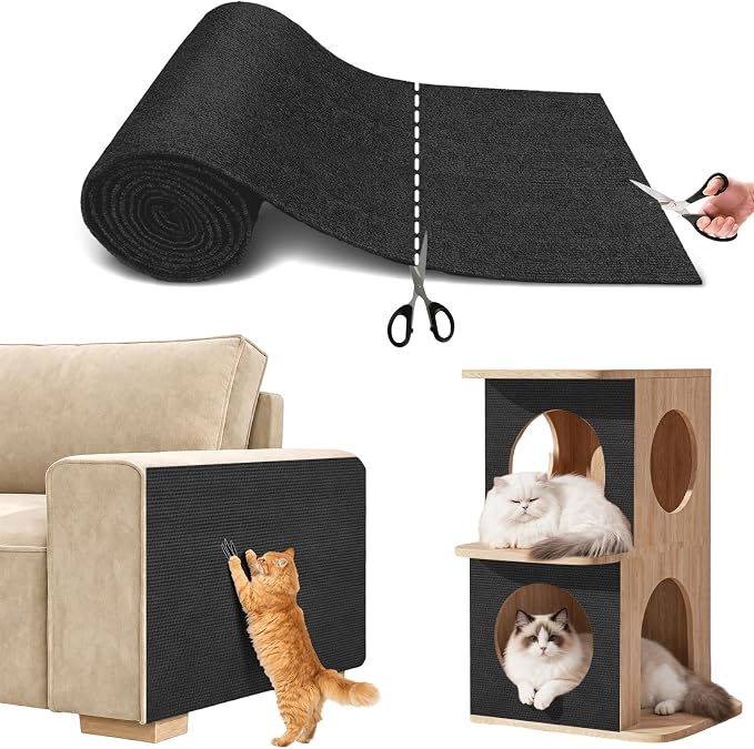Couch Wall Corner Protector for Cat, Anti Scratch Furniture Protector | 78.7x15.8In Trimmable Cat Climbing Scratcher Pad Mat, Thickened Shield Carpet for DIY Tree Shelf Board, Door Guard (Black) by SEPAZON